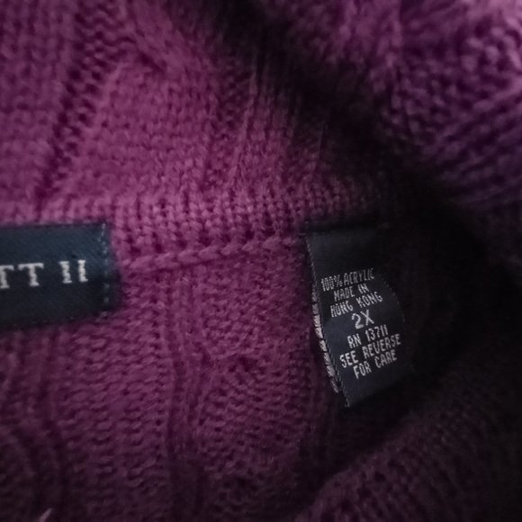 Purple Karen Scott II Cable Knit Cowl Neck Tunic Sweater Size 2X (T-339) - Picture 9 of 10